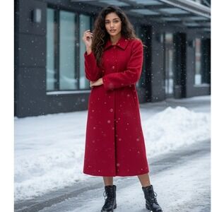 Pendleton Petite Red Virgin Wool Cashmere Coat Vintage Oregon USA‎ Women Size 8P